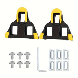 2 PCS Bike Pedal Clips, Self-Locking Cycling Shoe Cages for Road & Indoor Biking, Black & Yellow, PC Material, Replacement Screw Kit Included