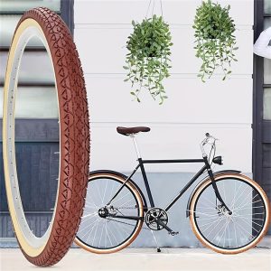 1PC or 2 PCS Brown 26x2.125 Beach Cruiser Bike Tire Cream Wall for City Road Urban Bicycle Retro Tire - Rubber, Rolled Tread, Open Tube, Road Bike Compatible